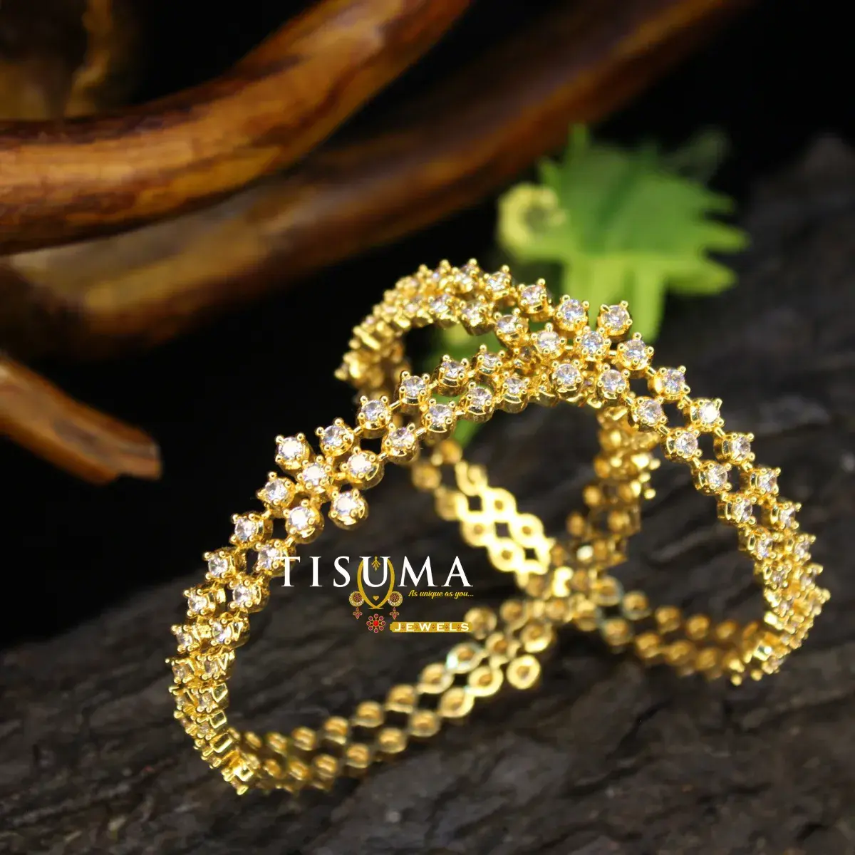 Two-Line White AD Diamond Bangles